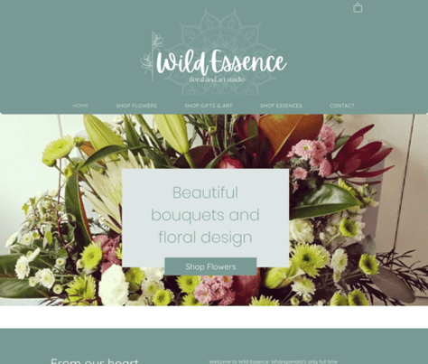 Screenshot of new web design for Wild Essence, Whangamata