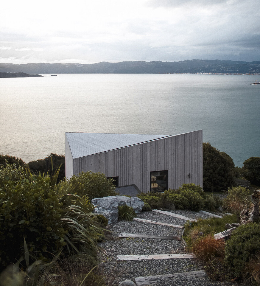 An architecturally designed home overlooking the ocean.