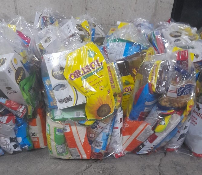 Bags of groceries ready to give out