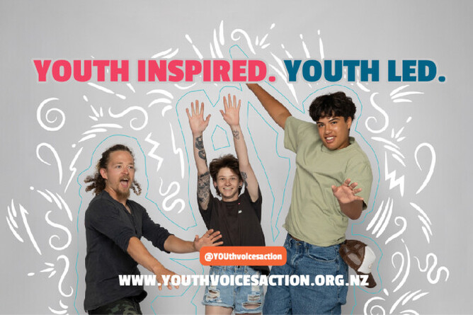 Celebrating rangatahi leading the way at Youth Voices Action. Left to Right: Adam, Amber, Nikau. Photo supplied.
