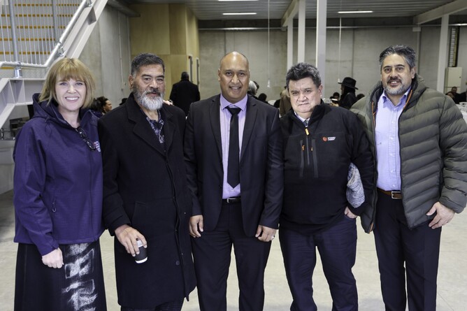 L-R: Amanda Hema (SWIFT), Tuahu Watene (Ringa Hora,) Manujon Pemerika (MBIE), Mayor Gary Petley, Paniora Daniels (SWDC)