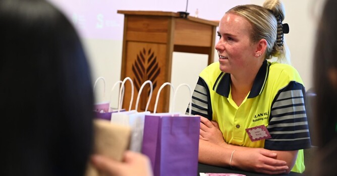 Table Speaker - Local Capenter Jordan Murray sharing career insights with local students