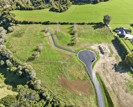 Aerial view of the Newstead House & Land Package section available with Whitechurch Construction at 161 State Highway 26, Morrinsville, Waikato.