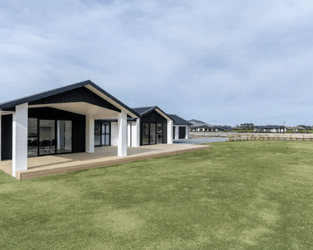 Image of modern new home with alfresco covered areas for entertaining at Collinson Street, Pirongia, by Waikato residential builders Whitechurch Construction Limited.