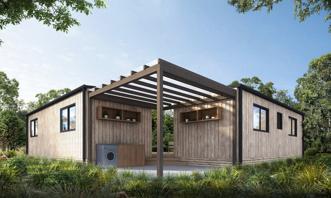 Image of the transportable cabin exterior, built by Whitechurch Construction, Waikato residential builders.