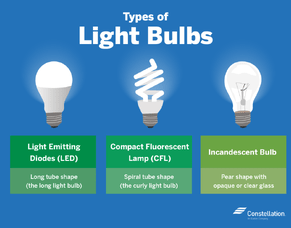 What are the differences between LED, CFL, and Halogen lights?
