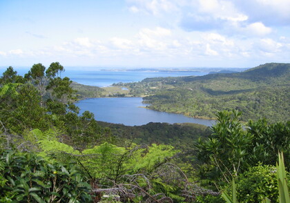 view across the Waitakere ranges to the dam