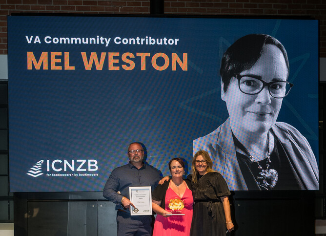 Mel Weston on stage receiving her VA Community Contributor Award - 2025