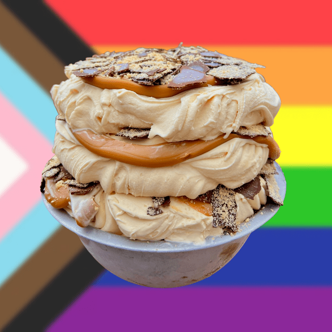 A fabulous toffee gelato, layered with caramel sauce, and slapped with butter biscuit bark!