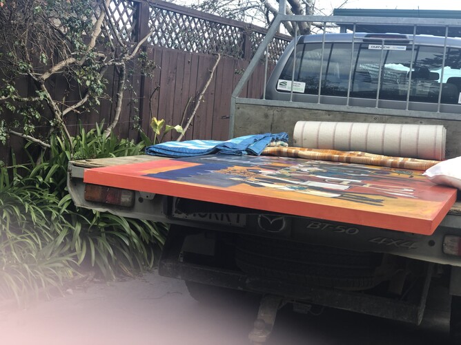 Painting heading off on a truck to it's new come