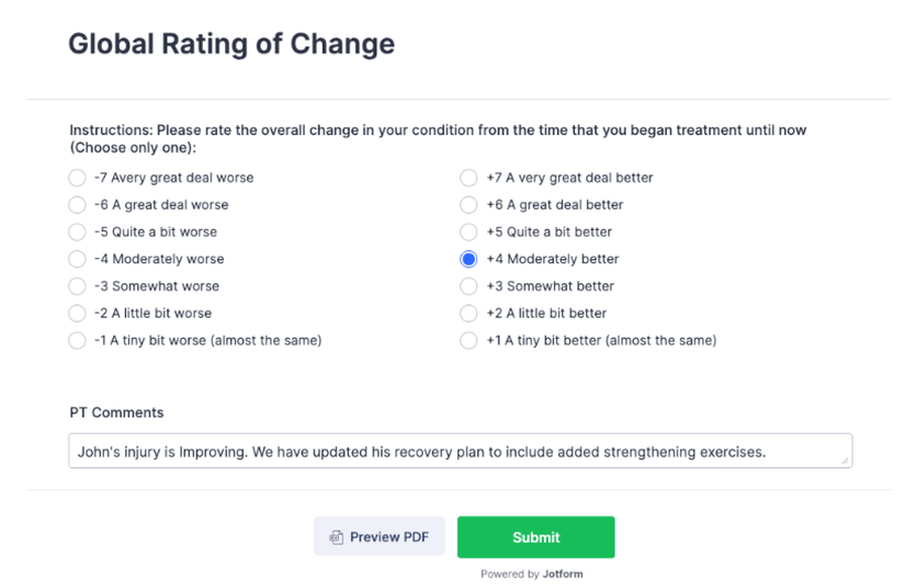 Allied Health PROMs Cliniko Global Rating of Change