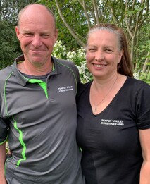 Paul & Jocelyn - Director & Catering teamWe have been part of the team at Teapot Valley for 25 years. We have three wonderful daughters, a dog (Gypsy) and a cat. Outside of camp Jocelyn enjoys playing Pickle Ball, Badminton and bike riding. Paul spends his spare time biking, kayaking and is a member of the Brightwater Volunteer Fire Brigade.